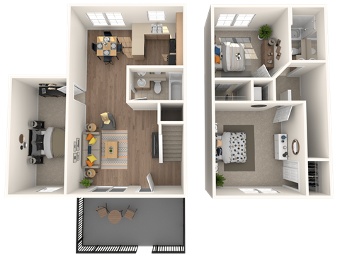 Floor plan for 3 beds, 2 baths, 1066 sqft